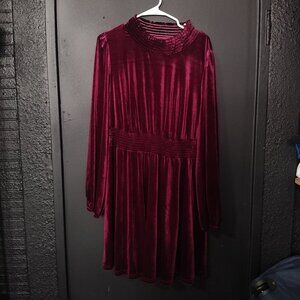 SHEIN Curve Burgundy Velvet Dress Size 3XL - Smocked High Neck Long Sleeve